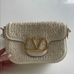 Valentino Cream Gold Crossbody Bag with Woven Design